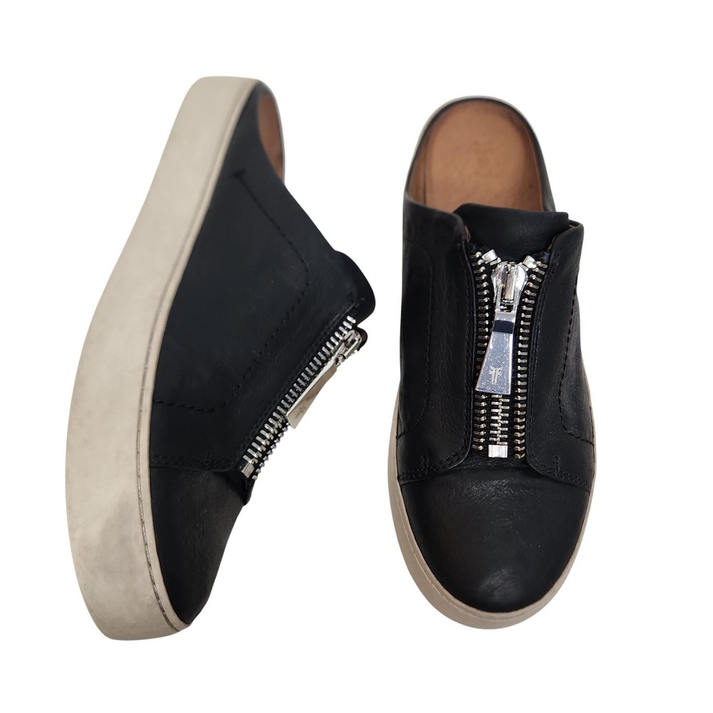 FRYE Shoes Womens 8‎ Black Lena Zip Mule Leather Slip On Sneakers Slide